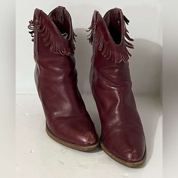 Shoes - Women's Burgundy Fringe Leather Ankle Boots
